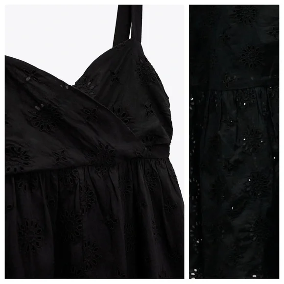 NWT. Zara Black Openwork Crossover V-neck Midi Tank Dress. Size S. - Picture 6 of 13